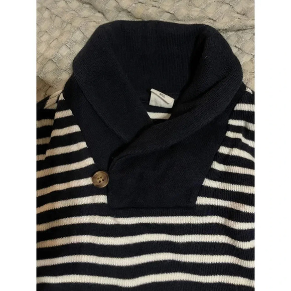 NWOT Gap Shawl Collared Size 4 Navy White Striped European Boy Toddler Soft - Picture 3 of 4